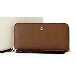 New Tory Burch Emerson Wristlet Zip Continental Wallet Leather Mosse